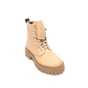 FRAU 86a Beige Leather Lace-Up Zip-Up Ankle Biker Boots